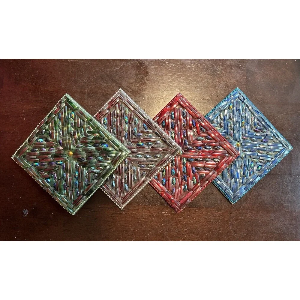 Vintage Pier 1 Hand Made Coasters,  Set of 4, Made Of Bangle Glass Bracelets